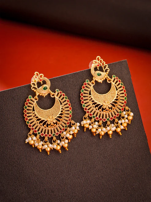 Golden Chandbali Earrings – 7.6 cm Traditional Gold-Plated - Image 4